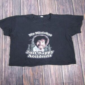 Bob Ross Shirt Mens Medium Black No Mistakes Just Happy Accidents Graphic Tee
